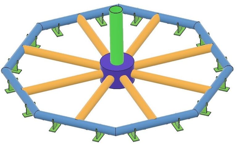 Octagonal HDPE eel passage ring – 60 bottom entry holes, adjustable legs