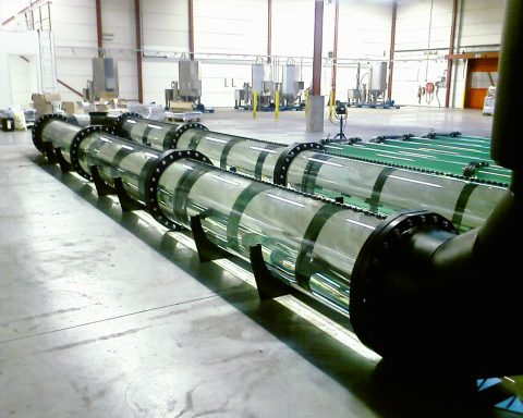 1.2m tube system – U‑bend and sponge stations (angle 2) 1.2m HDPE U-bend tube with sponge cleaning docks – alternate view